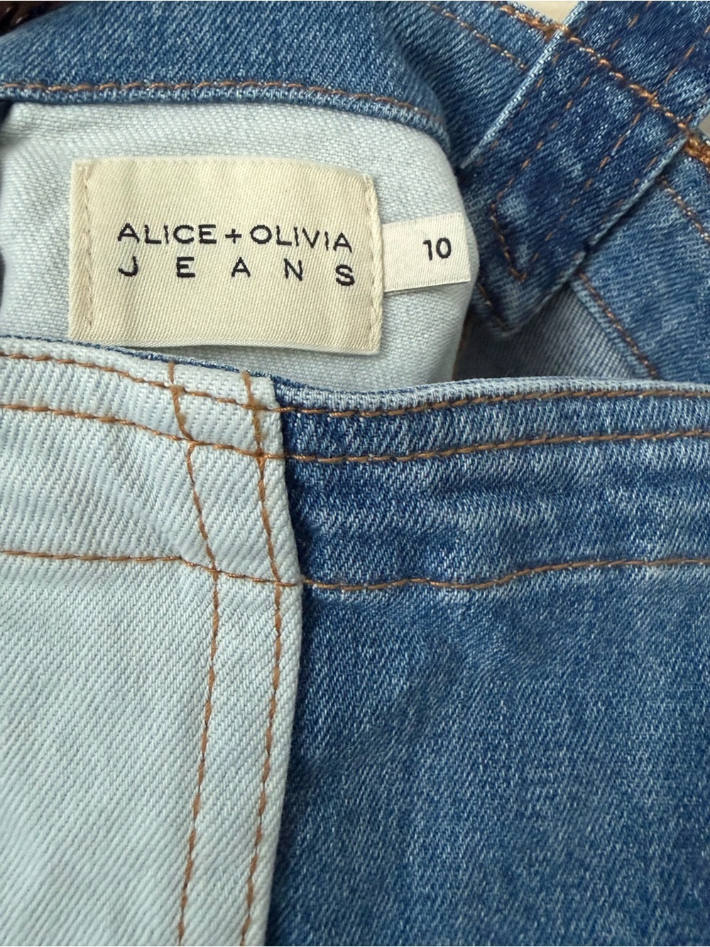 Alice + Olivia Two-Tone Denim Patchwork Mini Jamie Dress Y2K Size 10 - Picture 7 of 8